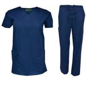 Green Town 2pc Uniform 6 Pockets Scrubs Set L